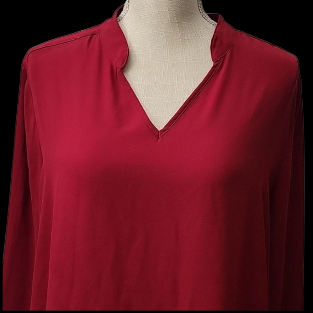 Tacera Red Bell Sleeve Blouse with Mandarin Collar - Picture 2 of 4